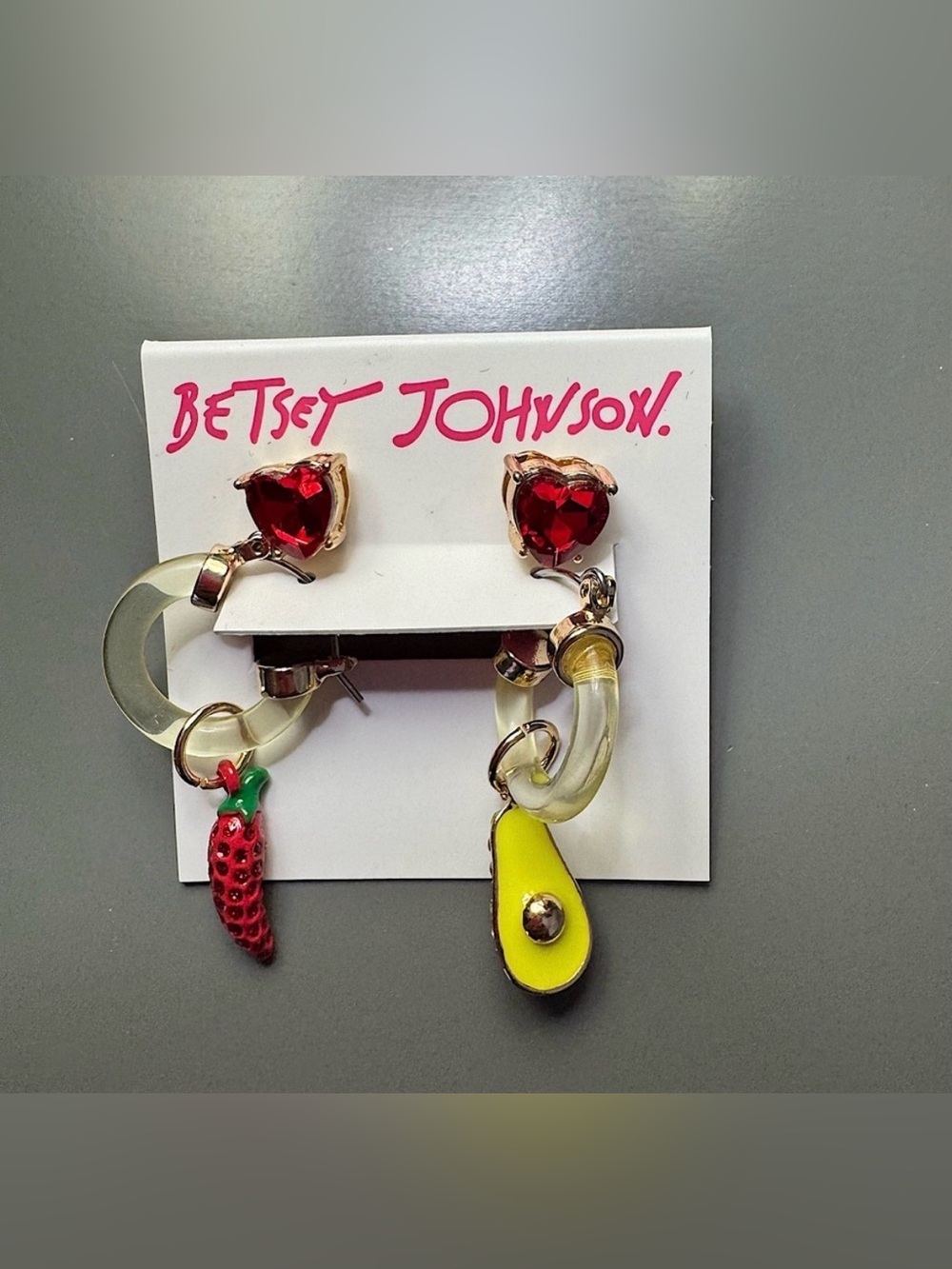 Betsey Johnson Mismatched Avocado Chili Pepper Drop Earrings NWT Quirky Jewelry